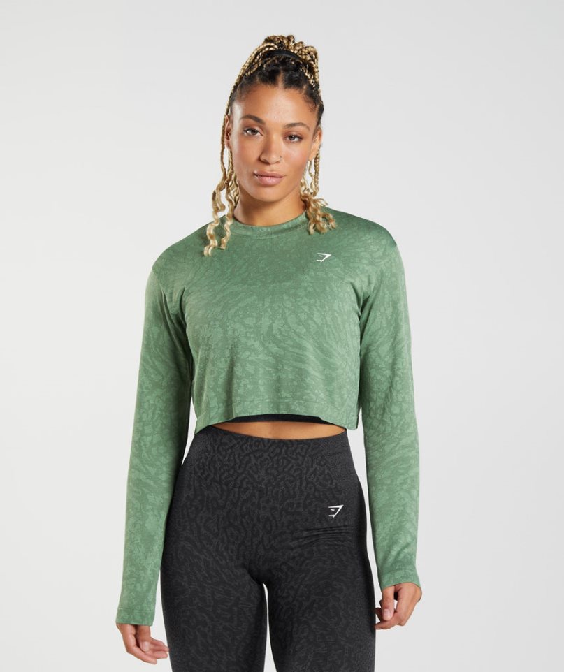 Women\'s Gymshark Adapt Animal Seamless Long Sleeve Top T-Shirts Green | NZ 3QKBDV